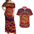 Personalized Barramundi Fish Couples Matching Off Shoulder Maxi Dress and Hawaiian Shirt Australian Tropical Fish Indigenous Aboriginal Dot Art