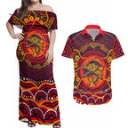 Personalized Barramundi Fish Couples Matching Off Shoulder Maxi Dress and Hawaiian Shirt Australian Tropical Fish Indigenous Aboriginal Dot Art