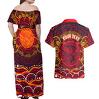 Personalized Barramundi Fish Couples Matching Off Shoulder Maxi Dress and Hawaiian Shirt Australian Tropical Fish Indigenous Aboriginal Dot Art
