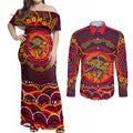 Personalized Barramundi Fish Couples Matching Off Shoulder Maxi Dress and Long Sleeve Button Shirt Australian Tropical Fish Indigenous Aboriginal Dot Art