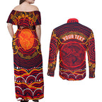 Personalized Barramundi Fish Couples Matching Off Shoulder Maxi Dress and Long Sleeve Button Shirt Australian Tropical Fish Indigenous Aboriginal Dot Art