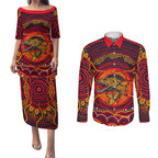 Personalized Barramundi Fish Couples Matching Puletasi and Long Sleeve Button Shirt Australian Tropical Fish Indigenous Aboriginal Dot Art