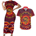 Personalized Barramundi Fish Couples Matching Short Sleeve Bodycon Dress and Hawaiian Shirt Australian Tropical Fish Indigenous Aboriginal Dot Art