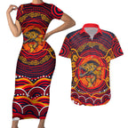Personalized Barramundi Fish Couples Matching Short Sleeve Bodycon Dress and Hawaiian Shirt Australian Tropical Fish Indigenous Aboriginal Dot Art