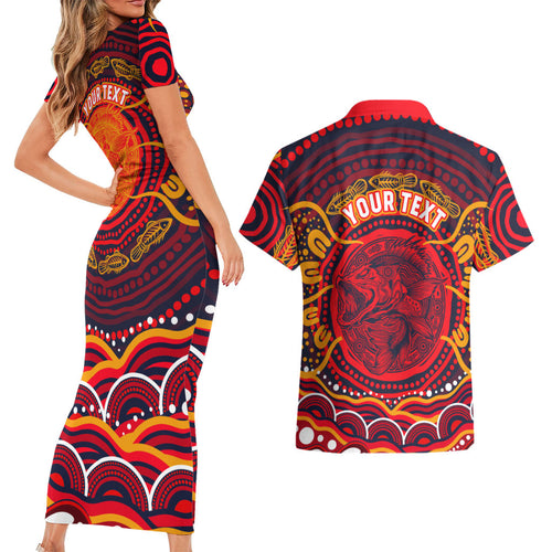Personalized Barramundi Fish Couples Matching Short Sleeve Bodycon Dress and Hawaiian Shirt Australian Tropical Fish Indigenous Aboriginal Dot Art