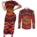 Personalized Barramundi Fish Couples Matching Short Sleeve Bodycon Dress and Long Sleeve Button Shirt Australian Tropical Fish Indigenous Aboriginal Dot Art