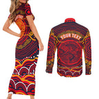 Personalized Barramundi Fish Couples Matching Short Sleeve Bodycon Dress and Long Sleeve Button Shirt Australian Tropical Fish Indigenous Aboriginal Dot Art