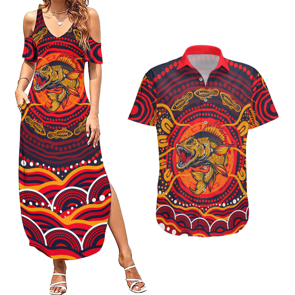 Personalized Barramundi Fish Couples Matching Summer Maxi Dress and Hawaiian Shirt Australian Tropical Fish Indigenous Aboriginal Dot Art