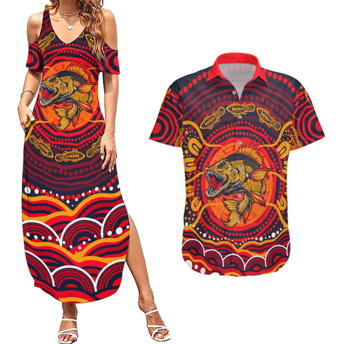 Personalized Barramundi Fish Couples Matching Summer Maxi Dress and Hawaiian Shirt Australian Tropical Fish Indigenous Aboriginal Dot Art