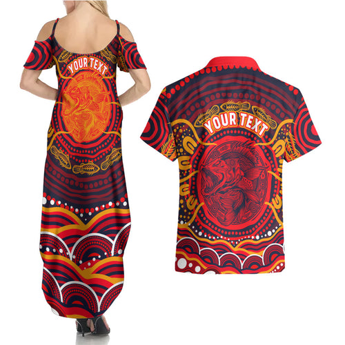 Personalized Barramundi Fish Couples Matching Summer Maxi Dress and Hawaiian Shirt Australian Tropical Fish Indigenous Aboriginal Dot Art