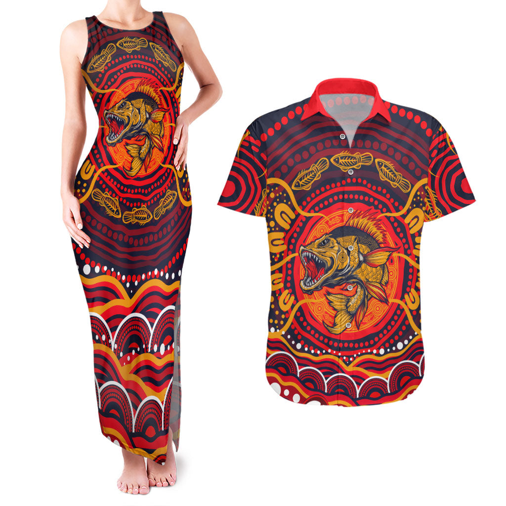 Personalized Barramundi Fish Couples Matching Tank Maxi Dress and Hawaiian Shirt Australian Tropical Fish Indigenous Aboriginal Dot Art