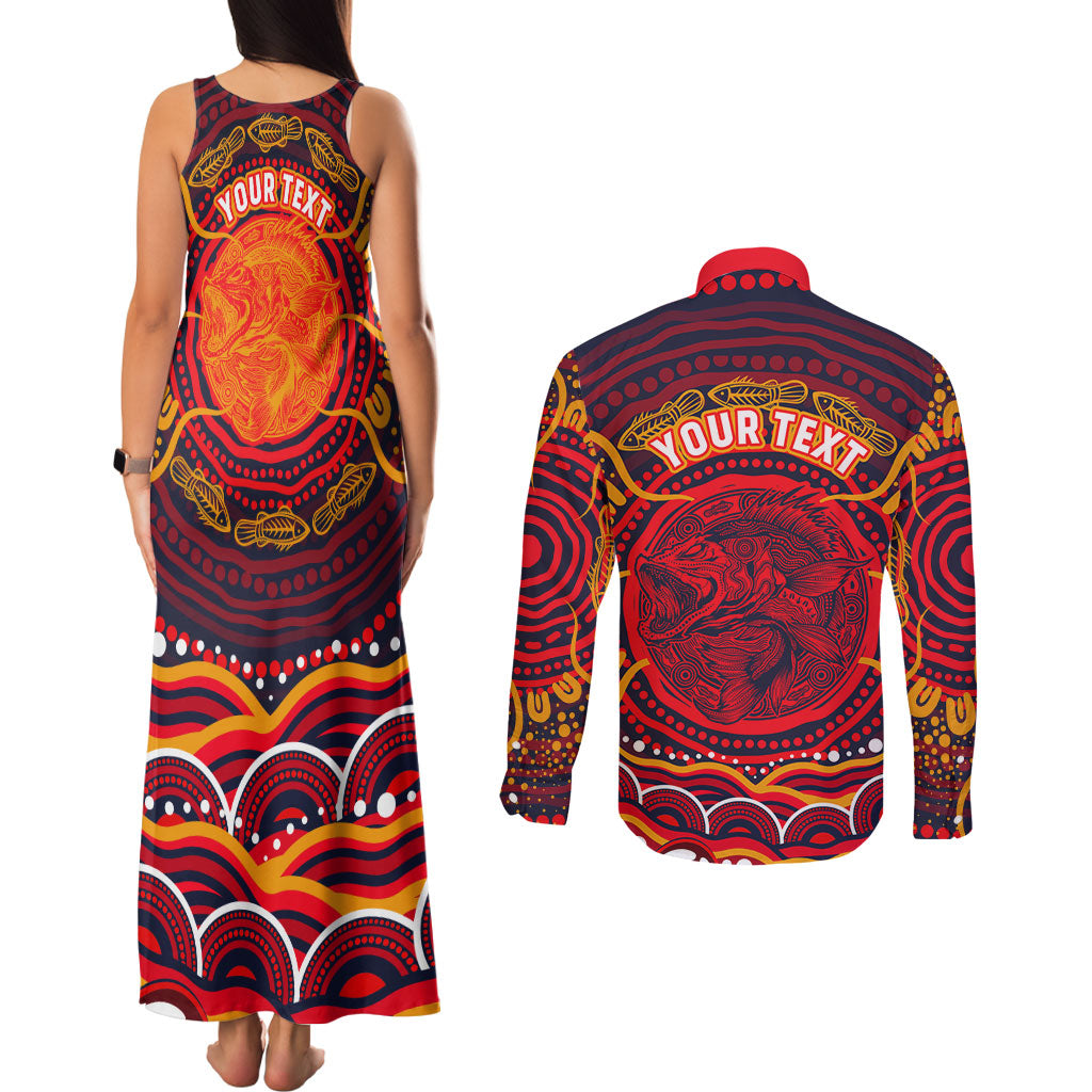 Personalized Barramundi Fish Couples Matching Tank Maxi Dress and Long Sleeve Button Shirt Australian Tropical Fish Indigenous Aboriginal Dot Art