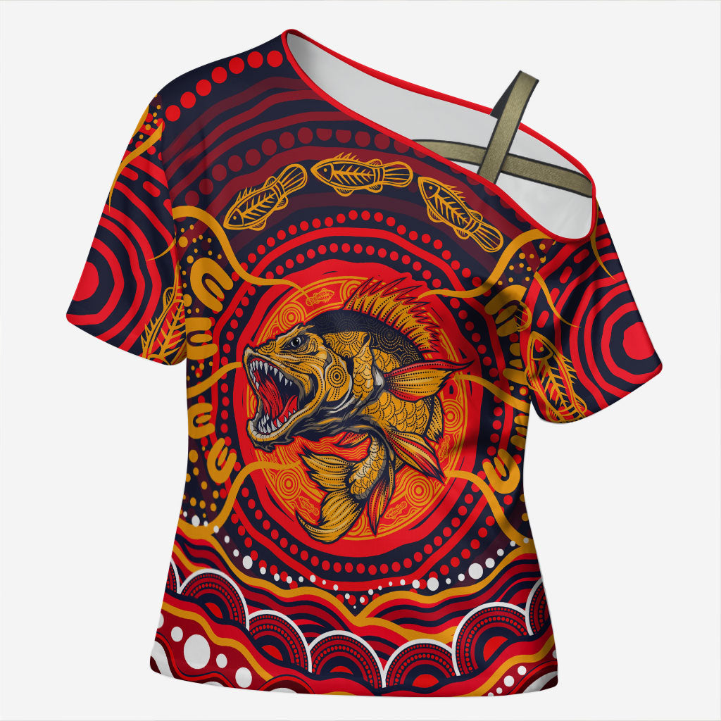 Personalized Barramundi Fish Cross Shoulder Shirt Australian Tropical Fish Indigenous Aboriginal Dot Art