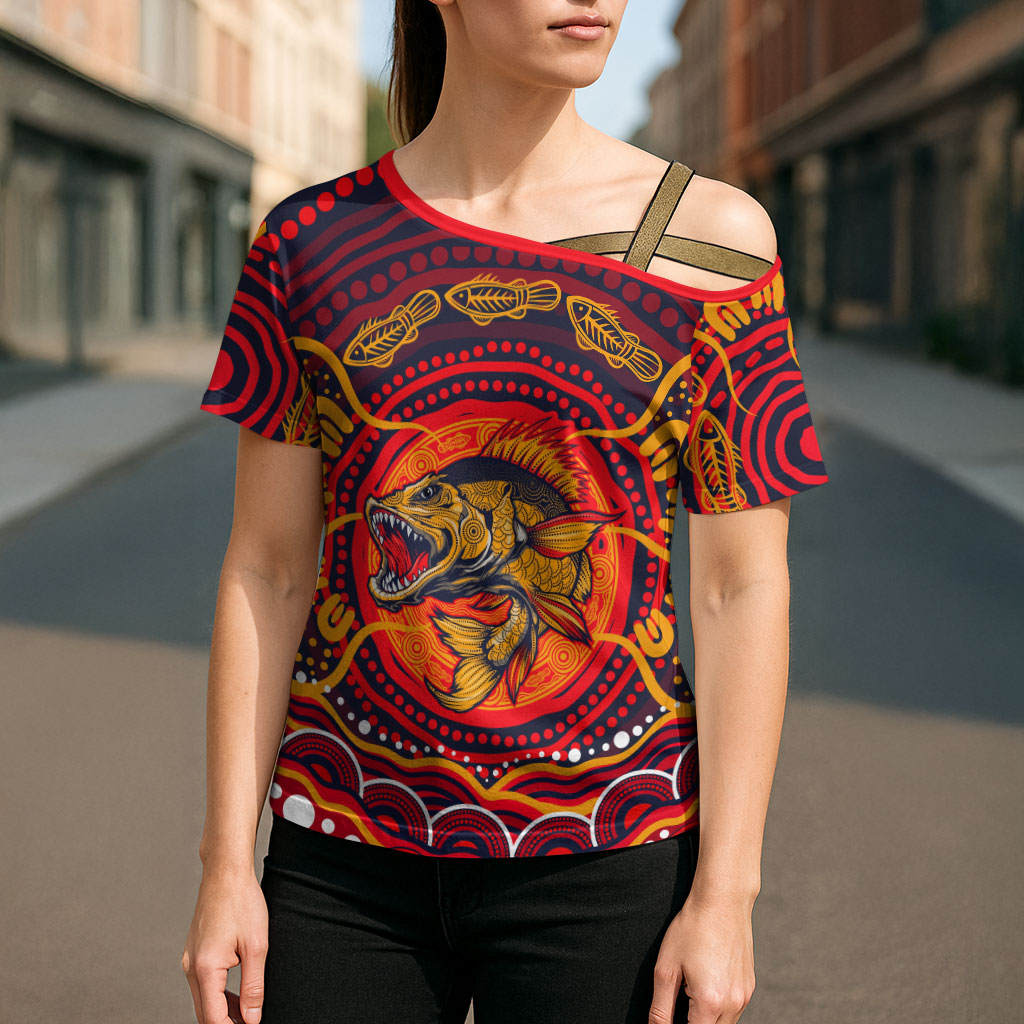 Personalized Barramundi Fish Cross Shoulder Shirt Australian Tropical Fish Indigenous Aboriginal Dot Art