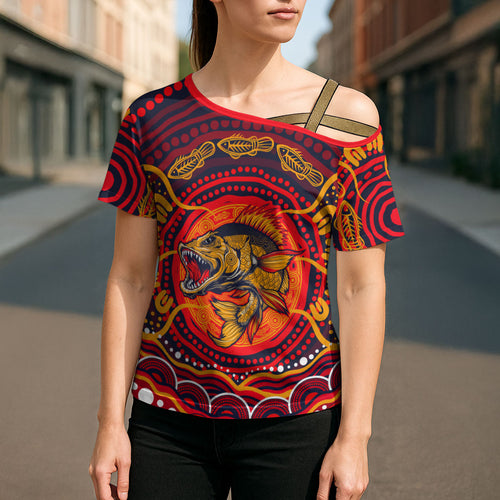 Personalized Barramundi Fish Cross Shoulder Shirt Australian Tropical Fish Indigenous Aboriginal Dot Art