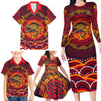 Personalized Barramundi Fish Family Matching Long Sleeve Bodycon Dress and Hawaiian Shirt Australian Tropical Fish Indigenous Aboriginal Dot Art