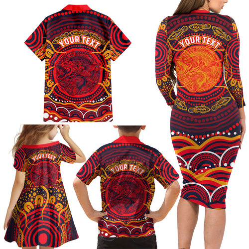 Personalized Barramundi Fish Family Matching Long Sleeve Bodycon Dress and Hawaiian Shirt Australian Tropical Fish Indigenous Aboriginal Dot Art