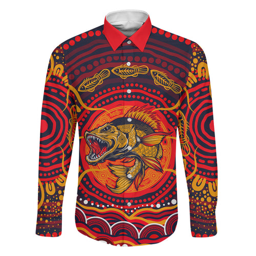 Personalized Barramundi Fish Family Matching Long Sleeve Bodycon Dress and Hawaiian Shirt Australian Tropical Fish Indigenous Aboriginal Dot Art