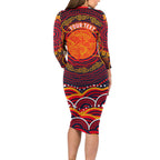 Personalized Barramundi Fish Family Matching Long Sleeve Bodycon Dress and Hawaiian Shirt Australian Tropical Fish Indigenous Aboriginal Dot Art