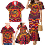 Personalized Barramundi Fish Family Matching Mermaid Dress and Hawaiian Shirt Australian Tropical Fish Indigenous Aboriginal Dot Art