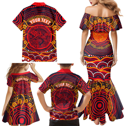 Personalized Barramundi Fish Family Matching Mermaid Dress and Hawaiian Shirt Australian Tropical Fish Indigenous Aboriginal Dot Art