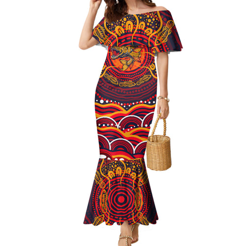 Personalized Barramundi Fish Family Matching Mermaid Dress and Hawaiian Shirt Australian Tropical Fish Indigenous Aboriginal Dot Art