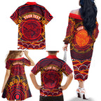 Personalized Barramundi Fish Family Matching Off The Shoulder Long Sleeve Dress and Hawaiian Shirt Australian Tropical Fish Indigenous Aboriginal Dot Art
