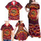 Personalized Barramundi Fish Family Matching Off Shoulder Maxi Dress and Hawaiian Shirt Australian Tropical Fish Indigenous Aboriginal Dot Art