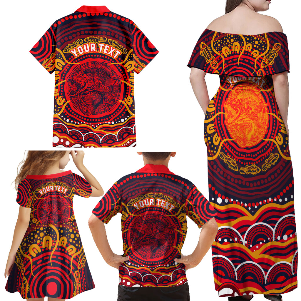 Personalized Barramundi Fish Family Matching Off Shoulder Maxi Dress and Hawaiian Shirt Australian Tropical Fish Indigenous Aboriginal Dot Art