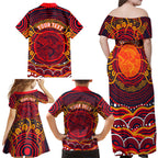 Personalized Barramundi Fish Family Matching Off Shoulder Maxi Dress and Hawaiian Shirt Australian Tropical Fish Indigenous Aboriginal Dot Art