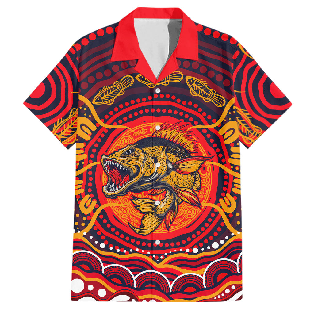 Personalized Barramundi Fish Family Matching Off Shoulder Maxi Dress and Hawaiian Shirt Australian Tropical Fish Indigenous Aboriginal Dot Art