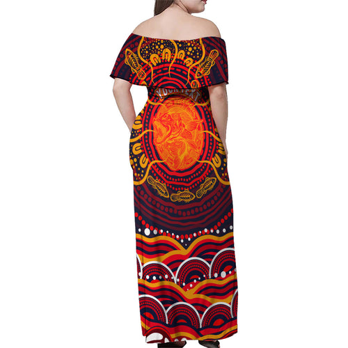 Personalized Barramundi Fish Family Matching Off Shoulder Maxi Dress and Hawaiian Shirt Australian Tropical Fish Indigenous Aboriginal Dot Art