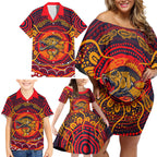 Personalized Barramundi Fish Family Matching Off Shoulder Short Dress and Hawaiian Shirt Australian Tropical Fish Indigenous Aboriginal Dot Art