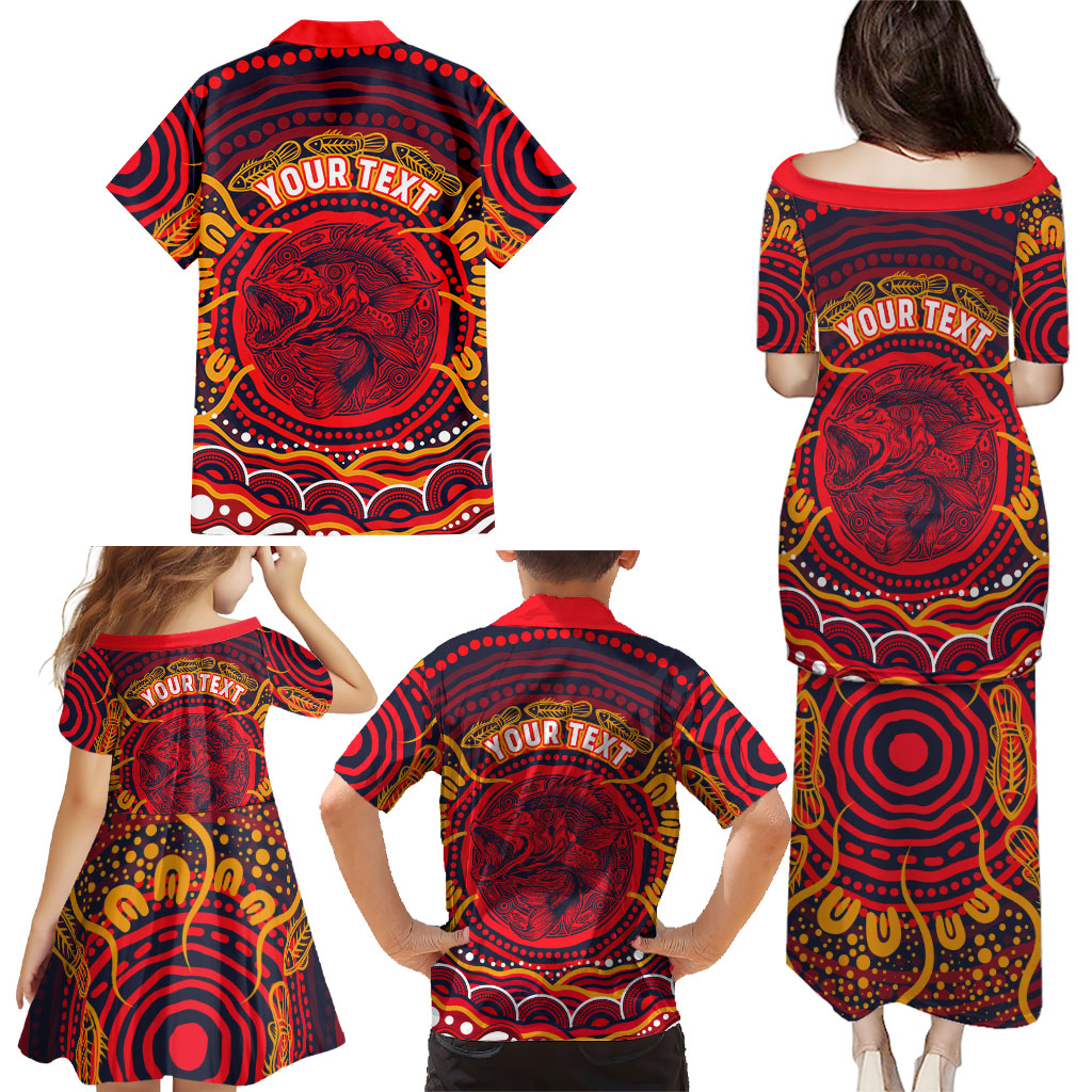 Personalized Barramundi Fish Family Matching Puletasi and Hawaiian Shirt Australian Tropical Fish Indigenous Aboriginal Dot Art