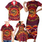 Personalized Barramundi Fish Family Matching Short Sleeve Bodycon Dress and Hawaiian Shirt Australian Tropical Fish Indigenous Aboriginal Dot Art