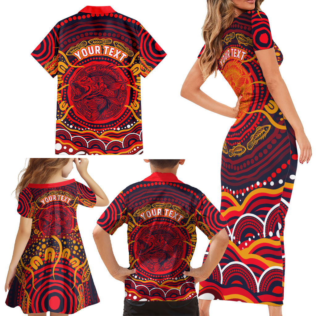 Personalized Barramundi Fish Family Matching Short Sleeve Bodycon Dress and Hawaiian Shirt Australian Tropical Fish Indigenous Aboriginal Dot Art