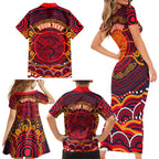 Personalized Barramundi Fish Family Matching Short Sleeve Bodycon Dress and Hawaiian Shirt Australian Tropical Fish Indigenous Aboriginal Dot Art