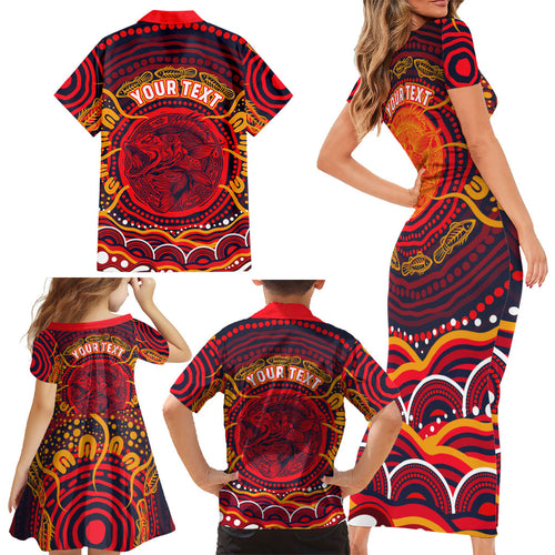 Personalized Barramundi Fish Family Matching Short Sleeve Bodycon Dress and Hawaiian Shirt Australian Tropical Fish Indigenous Aboriginal Dot Art