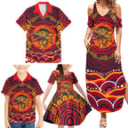 Personalized Barramundi Fish Family Matching Summer Maxi Dress and Hawaiian Shirt Australian Tropical Fish Indigenous Aboriginal Dot Art