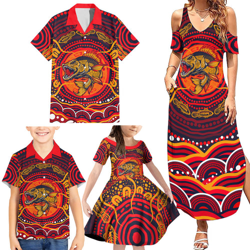 Personalized Barramundi Fish Family Matching Summer Maxi Dress and Hawaiian Shirt Australian Tropical Fish Indigenous Aboriginal Dot Art