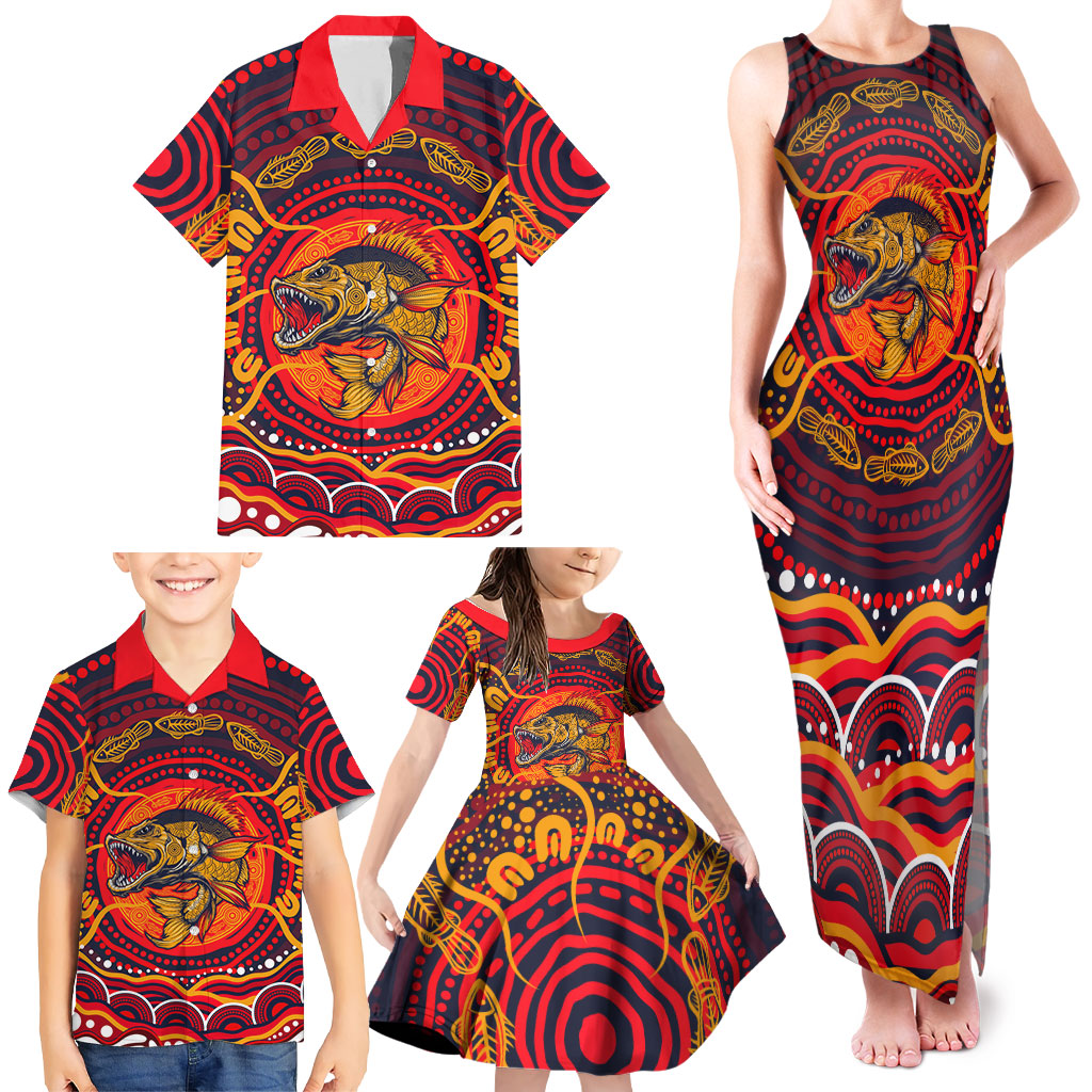 Personalized Barramundi Fish Family Matching Tank Maxi Dress and Hawaiian Shirt Australian Tropical Fish Indigenous Aboriginal Dot Art