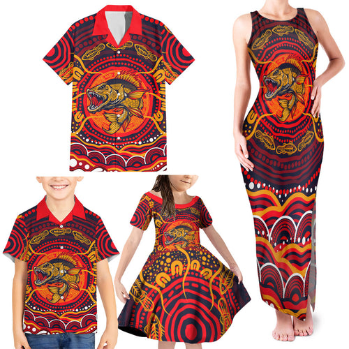 Personalized Barramundi Fish Family Matching Tank Maxi Dress and Hawaiian Shirt Australian Tropical Fish Indigenous Aboriginal Dot Art