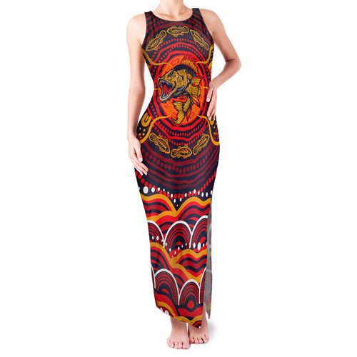 Personalized Barramundi Fish Family Matching Tank Maxi Dress and Hawaiian Shirt Australian Tropical Fish Indigenous Aboriginal Dot Art