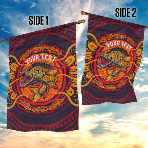 Personalized Barramundi Fish Garden Flag Australian Tropical Fish Indigenous Aboriginal Dot Art