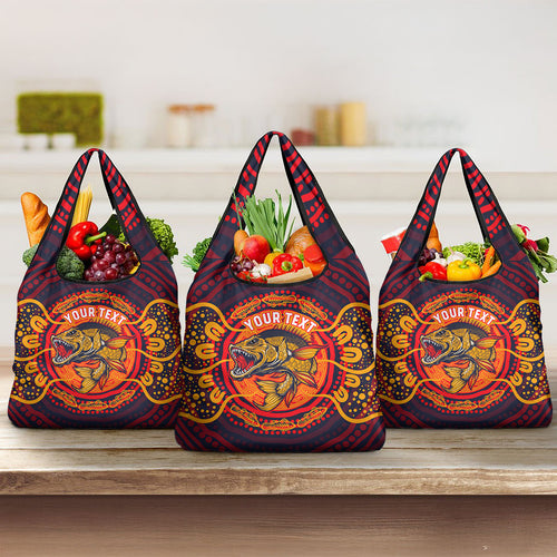 Personalized Barramundi Fish Grocery Bag Australian Tropical Fish Indigenous Aboriginal Dot Art