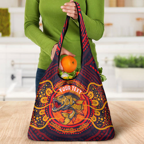 Personalized Barramundi Fish Grocery Bag Australian Tropical Fish Indigenous Aboriginal Dot Art
