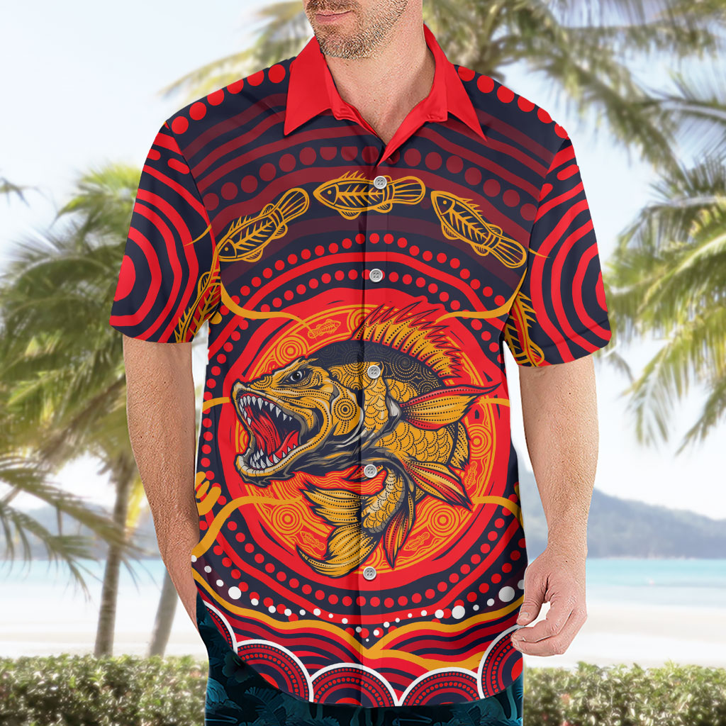 Personalized Barramundi Fish Hawaiian Shirt Australian Tropical Fish Indigenous Aboriginal Dot Art