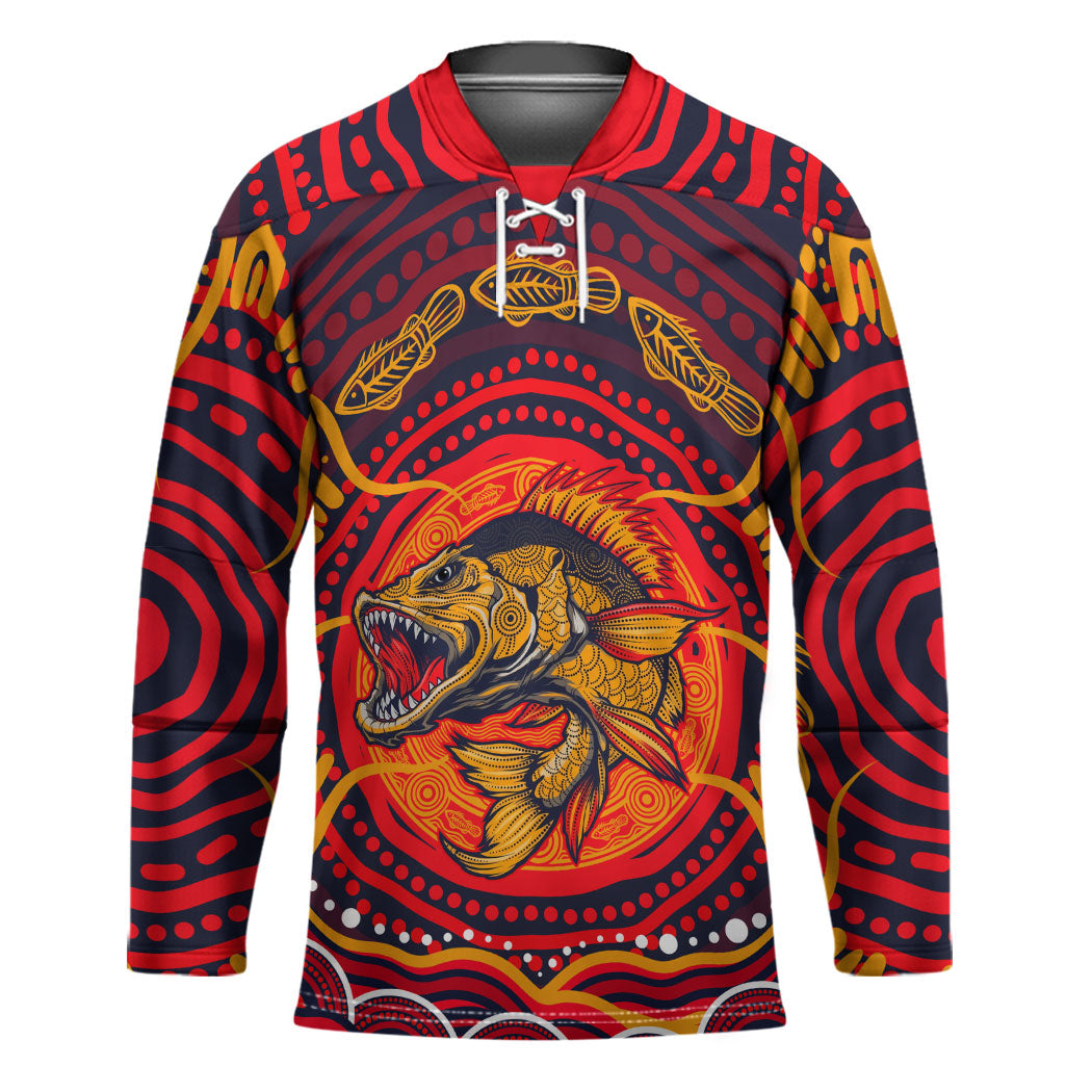 Personalized Barramundi Fish Hockey Jersey Australian Tropical Fish Indigenous Aboriginal Dot Art