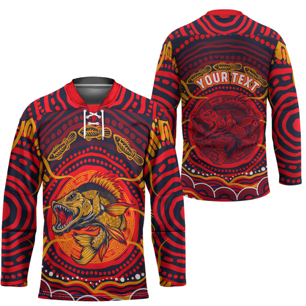 Personalized Barramundi Fish Hockey Jersey Australian Tropical Fish Indigenous Aboriginal Dot Art