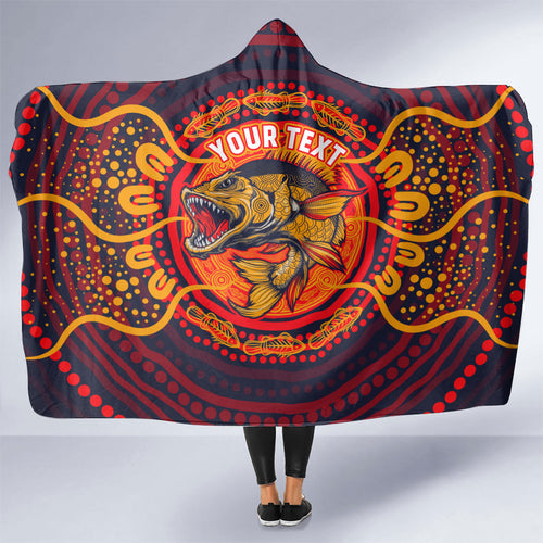 Personalized Barramundi Fish Hooded Blanket Australian Tropical Fish Indigenous Aboriginal Dot Art
